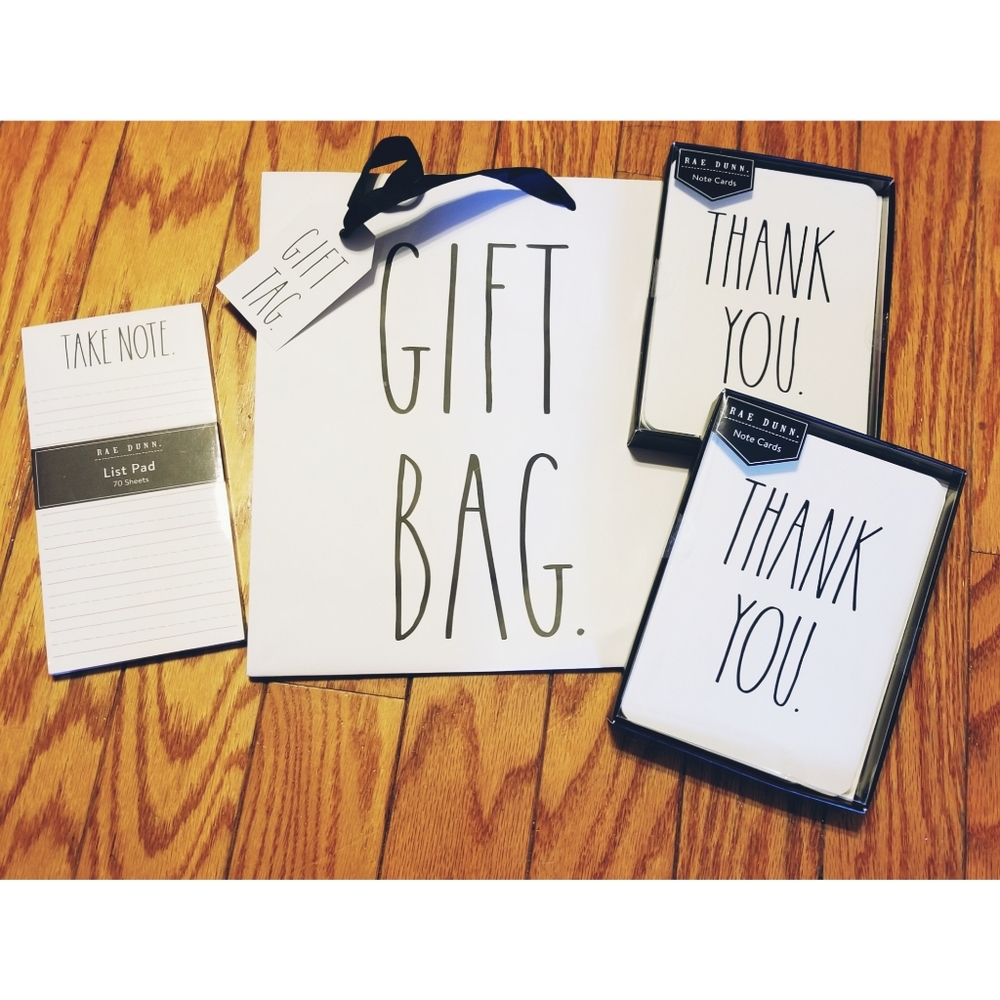 Rae Dunn Card, Notpad, and Gift bag Set